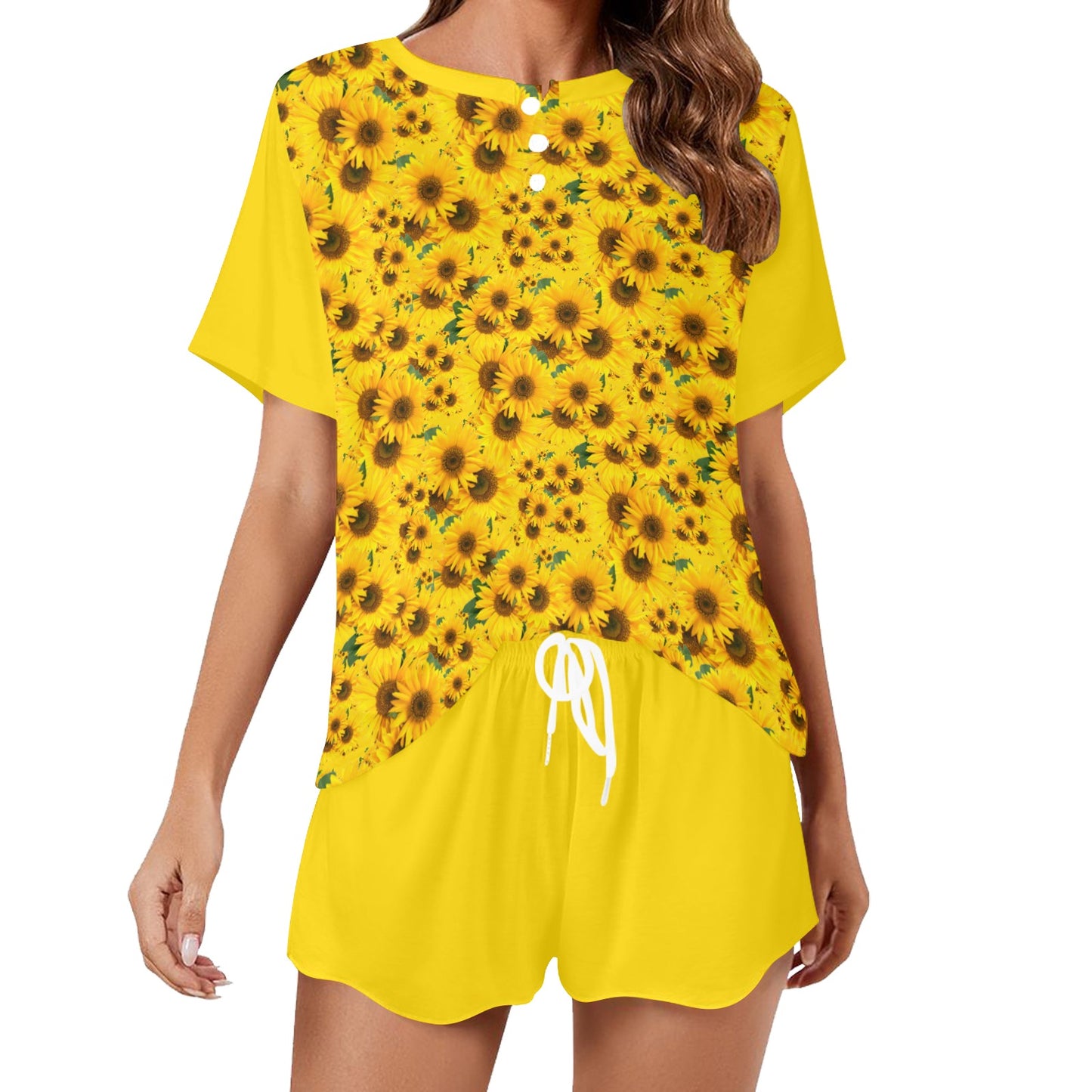 TRP Floral Prints (04): Sunflowers in Symmetry | Lounge T-Shirt & Shorts Set | 5 Colors