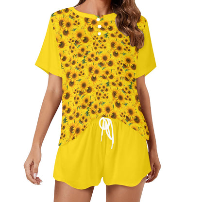 TRP Floral Prints (04): Sunflowers in Symmetry | Lounge T-Shirt & Shorts Set | 5 Colors