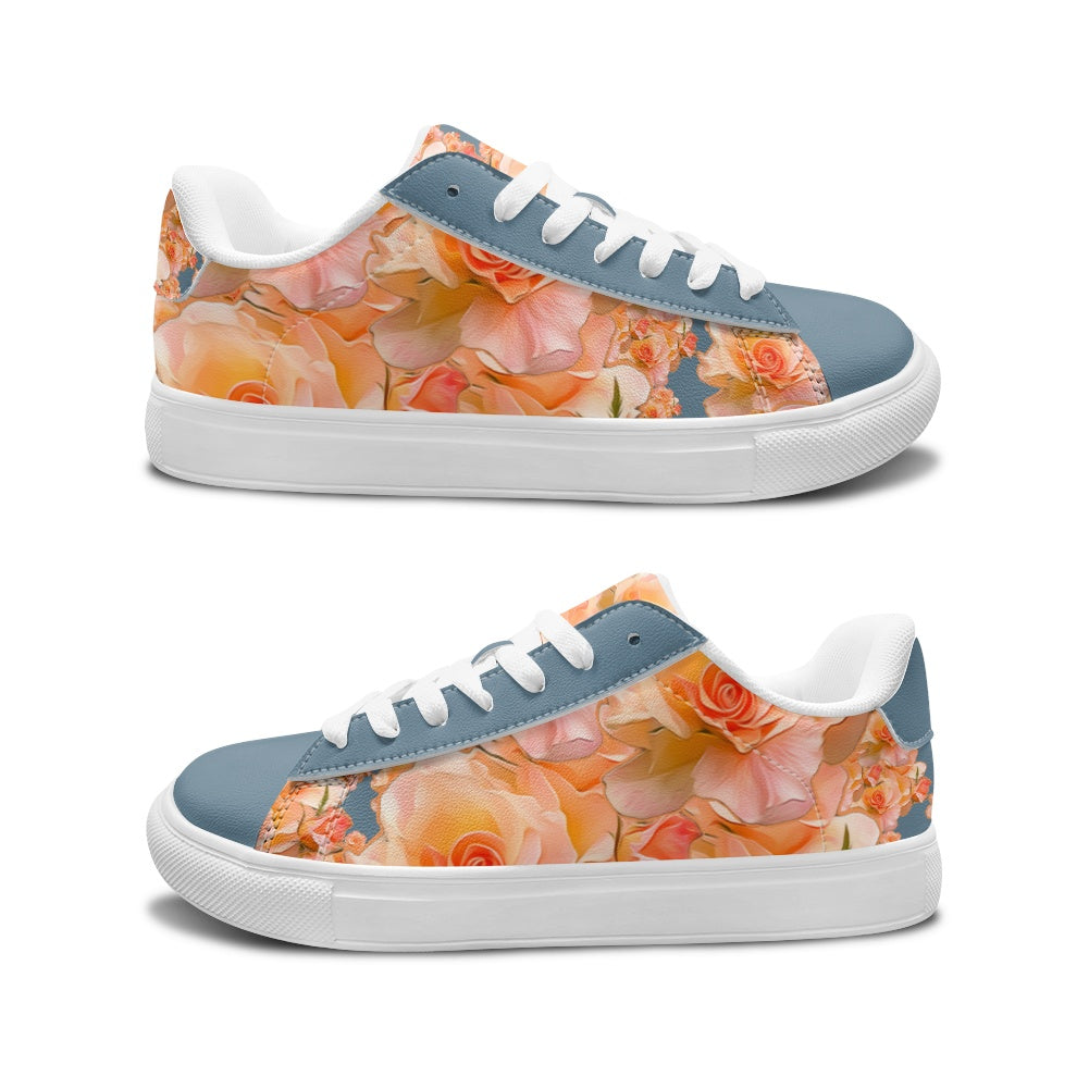 Floral Embosses (03-01): Apricot Bloom Essential | Women's Low Top PU Leather Sneakers