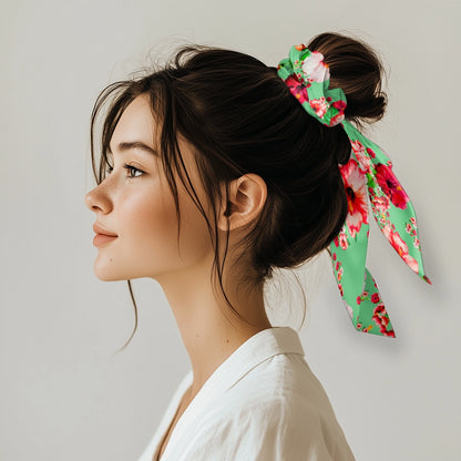TRP Floral Prints (03): Hibiscus Flowers (01-02) "Deshe Abundance" | Satin Scarf Scrunchie