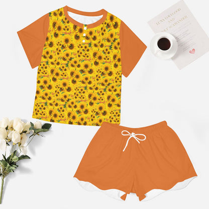 TRP Floral Prints (04): Sunflowers in Symmetry | Lounge T-Shirt & Shorts Set | 5 Colors