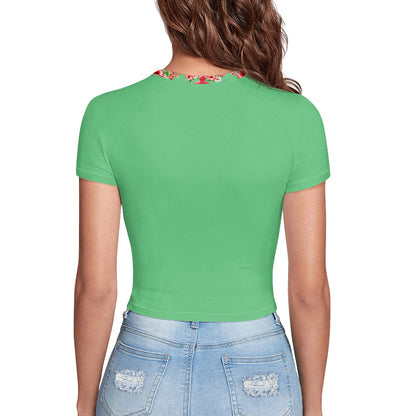 TRP Floral Prints (03): Hibiscus Flowers (01-02) "Deshe Abundance" | Fitted Crop Top | Emerald