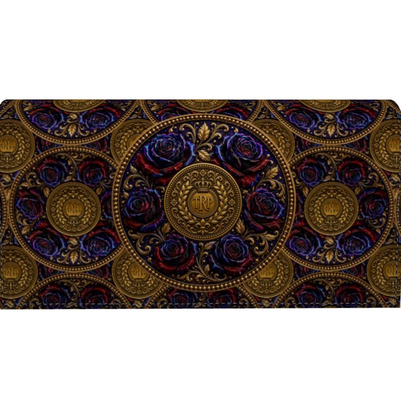 Detailed close-up of the Imperial Repeat pattern on the smooth Nappa leather evening bag, showing the TRP emblem and floral embosses