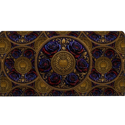 Detailed close-up of the Imperial Repeat pattern on the smooth Nappa leather evening bag, showing the TRP emblem and floral embosses