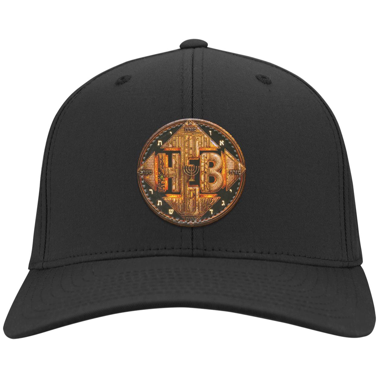 Hebrew World Four Corners of the Faith black twill baseball cap featuring the small circular detailed emblem patch on a white background.