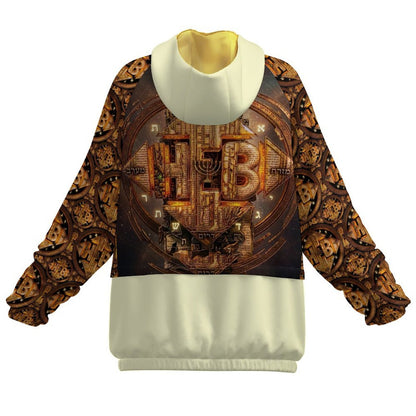 Back product display of the Hebrew World Four Corners of the Faith women's half-zip raglan hoodie.
