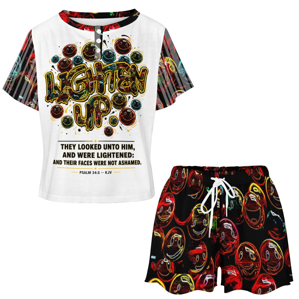 Lighten Up™ (01-A) — The Radiant Countenance™ | Psalm 34:5 Women's Lounge T-Shirt & Shorts Set