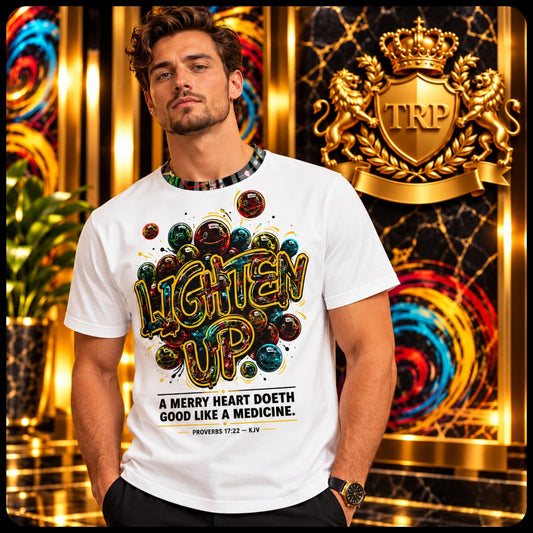 Lighten Up™ (01-B) — Medicine of the Merry Heart™ | Proverbs 17:22 Men's Cotton T-Shirt