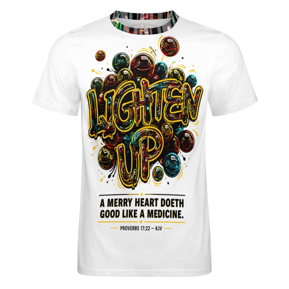 Lighten Up™ (01-B) — Medicine of the Merry Heart™ | Proverbs 17:22 Men's Cotton T-Shirt