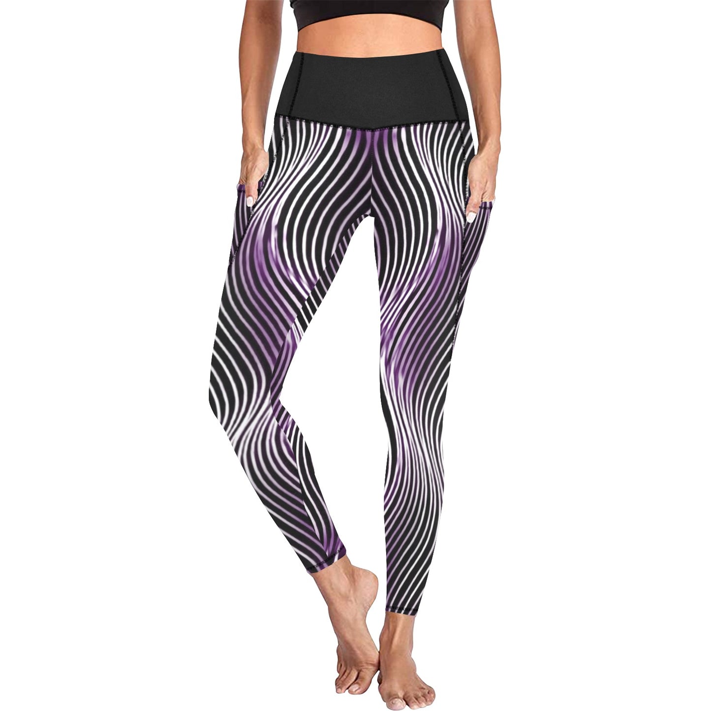 Close-up studio shot of the front of the Orot Series OR ARGAMAN royal light purple leggings with pockets.
