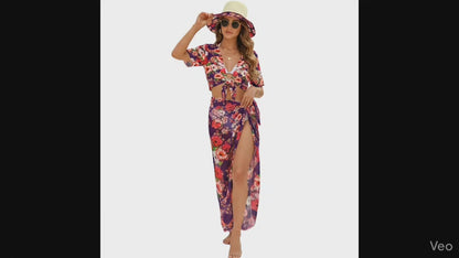 TRP Floral Prints (03): Hibiscus Flowers (01-01) "Argaman Vines" | Tie-Front Crop Top