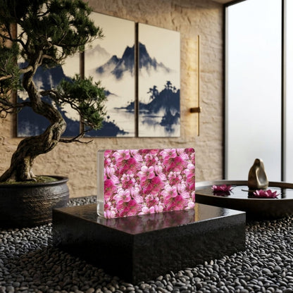 Electric Flora: Neon Sakura Cherry Blossoms Rectangular Acrylic Block | Horizontal 5:3