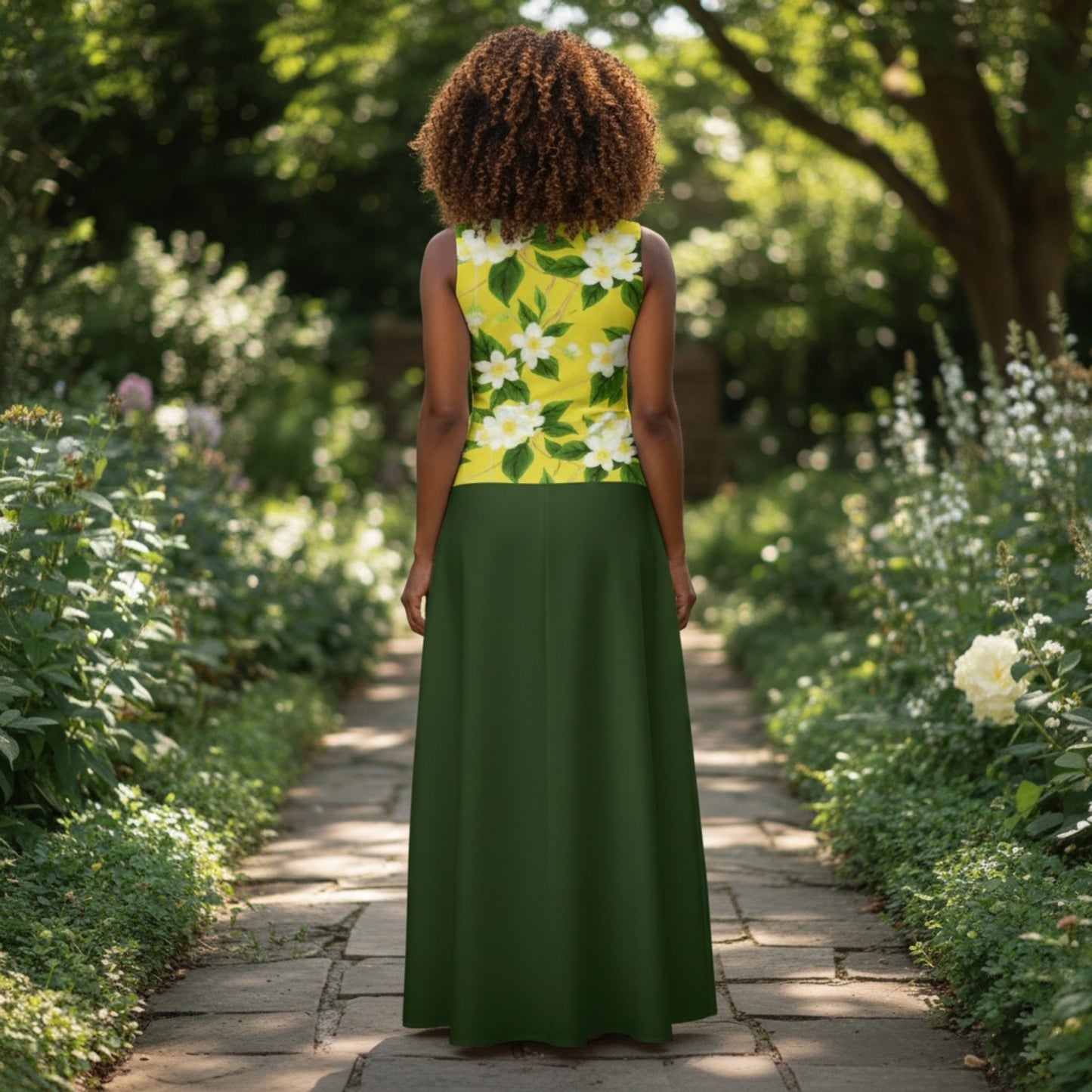 TRP Floral Prints (10): Graceful Jasmine Vine (01–01) | Two-Tone Sleeveless Maxi Dress
