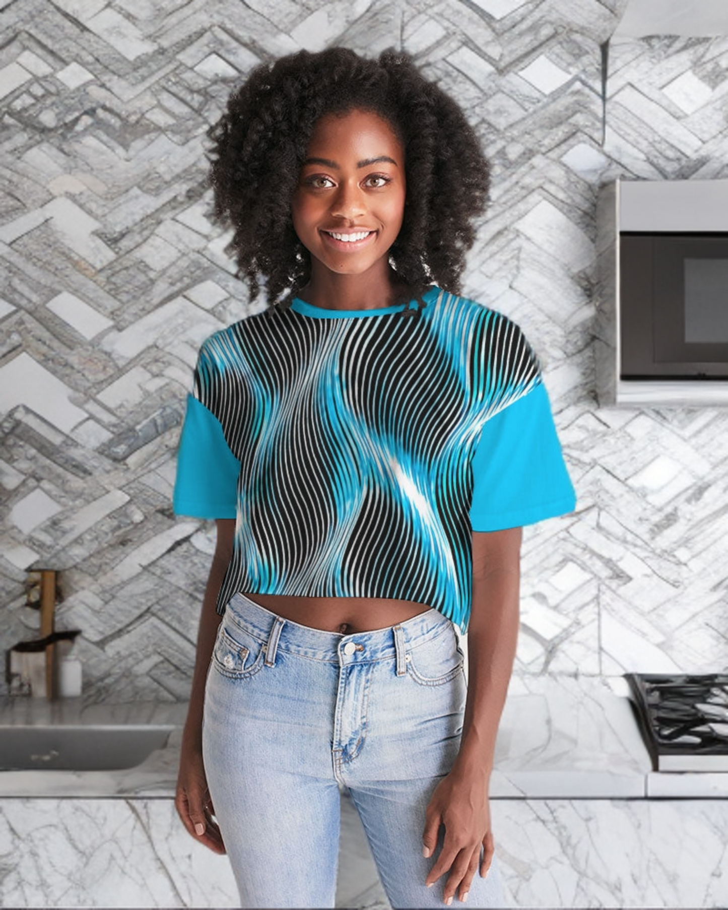 Orot (The Lights) Series (01-03): Mayim Chayim (Living Waters) | Drop Shoulder Raw Hem Crop Top