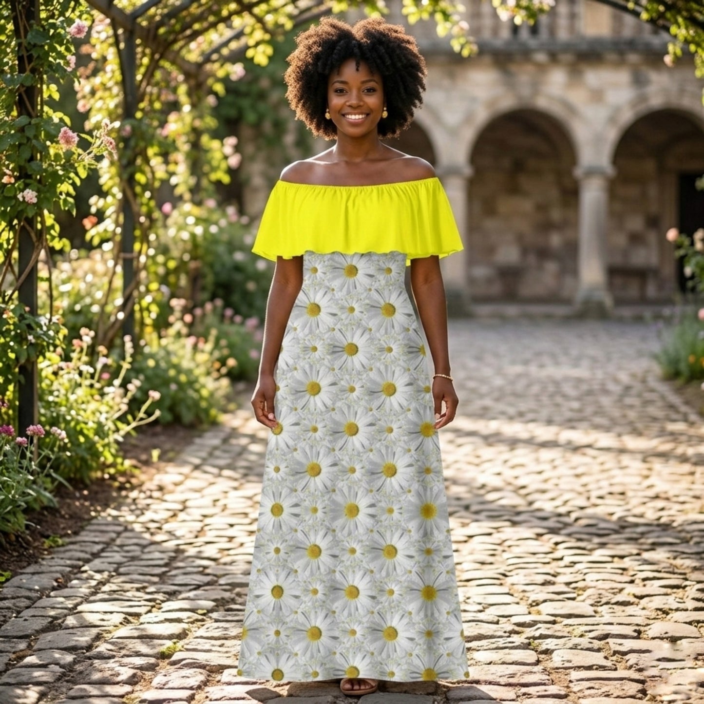 TRP Floral Prints (08): Charming English Daisies | Off-Shoulder Maxi Dress