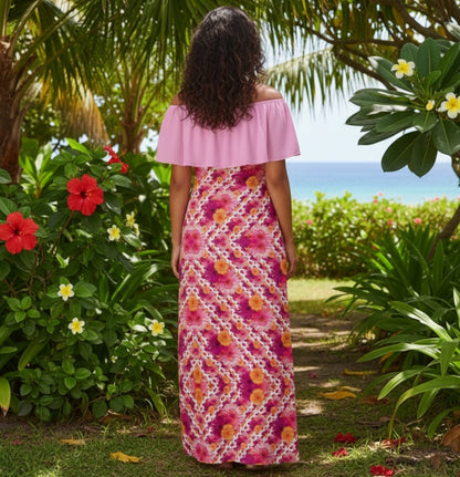 TRP Floral Prints (06): Elegant Gerbera Daisies (01–01) | Off-Shoulder Wrap Maxi Dress