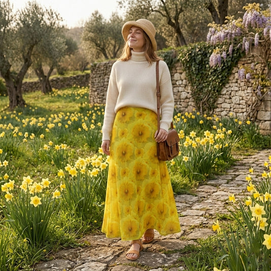 TRP Floral Prints (09): Radiant Tulips Revealed | A-Line Pleated Midi Skirt