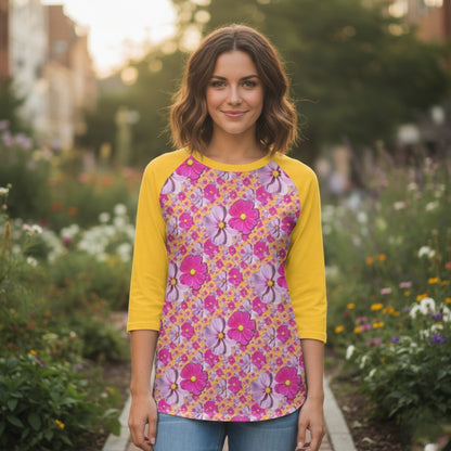 TRP Floral Prints (05): Classic Garden Cosmos (01) | Round-Neck Three-Quarter-Sleeve T-Shirt