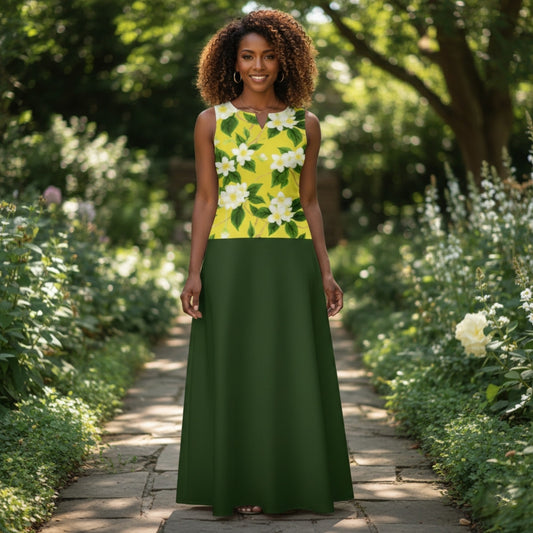 TRP Floral Prints (10): Graceful Jasmine Vine (01–01) | Two-Tone Sleeveless Maxi Dress