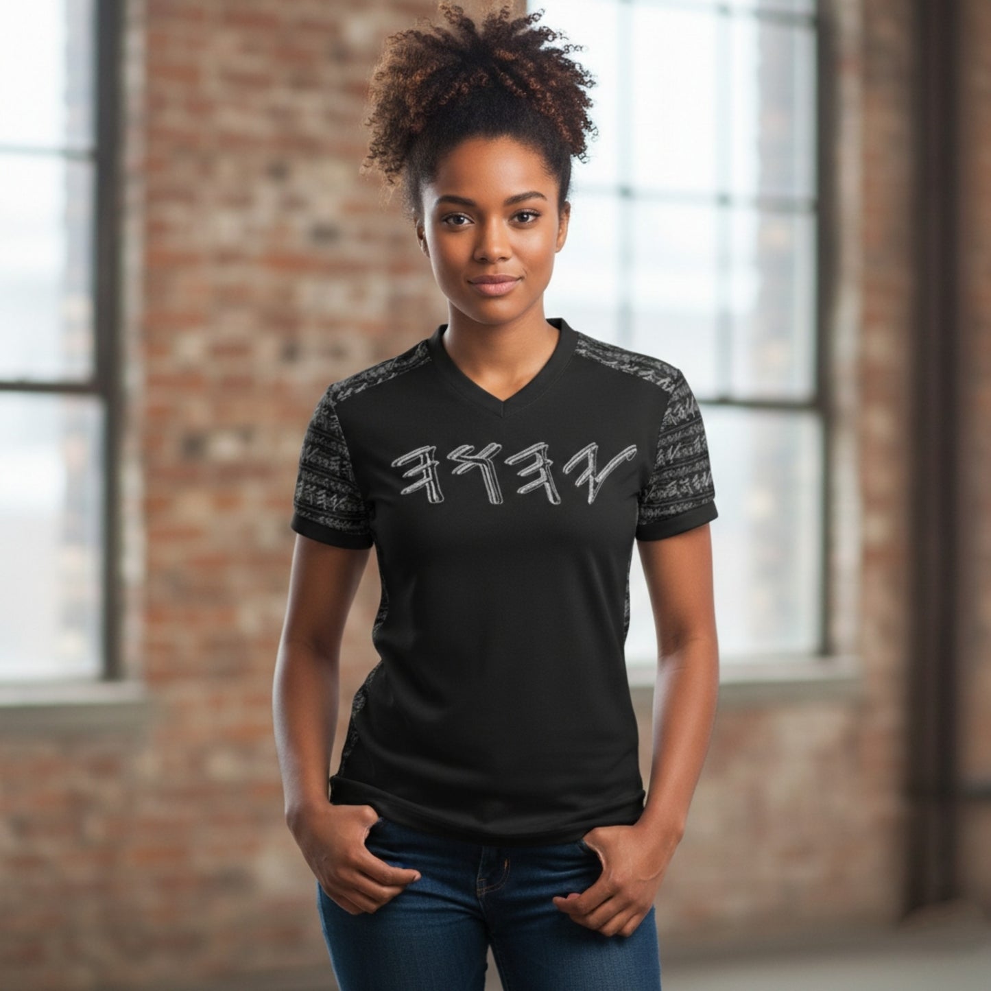 Paleo-Synthesis (01-02): Sterling Silver Yahuah | Women's V-Neck Jersey Tee