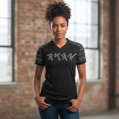 Paleo-Synthesis (01-02): Sterling Silver Yahuah | Women's V-Neck Jersey Tee