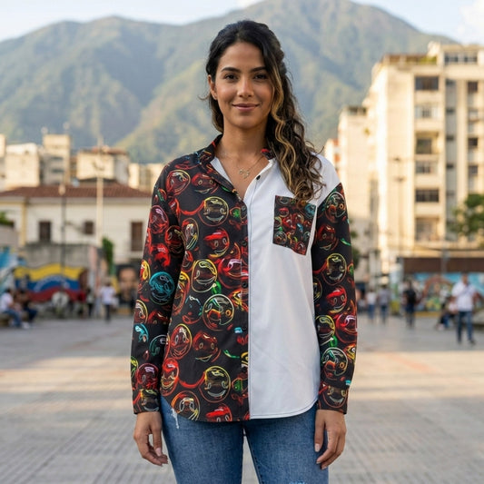 "Lighten Up" (01) | Women's Band Collar Long Sleeve Shirt
