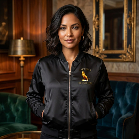 Yahusha: The Lion of Judah (01) | Women's Duchess Satin Bomber Jacket