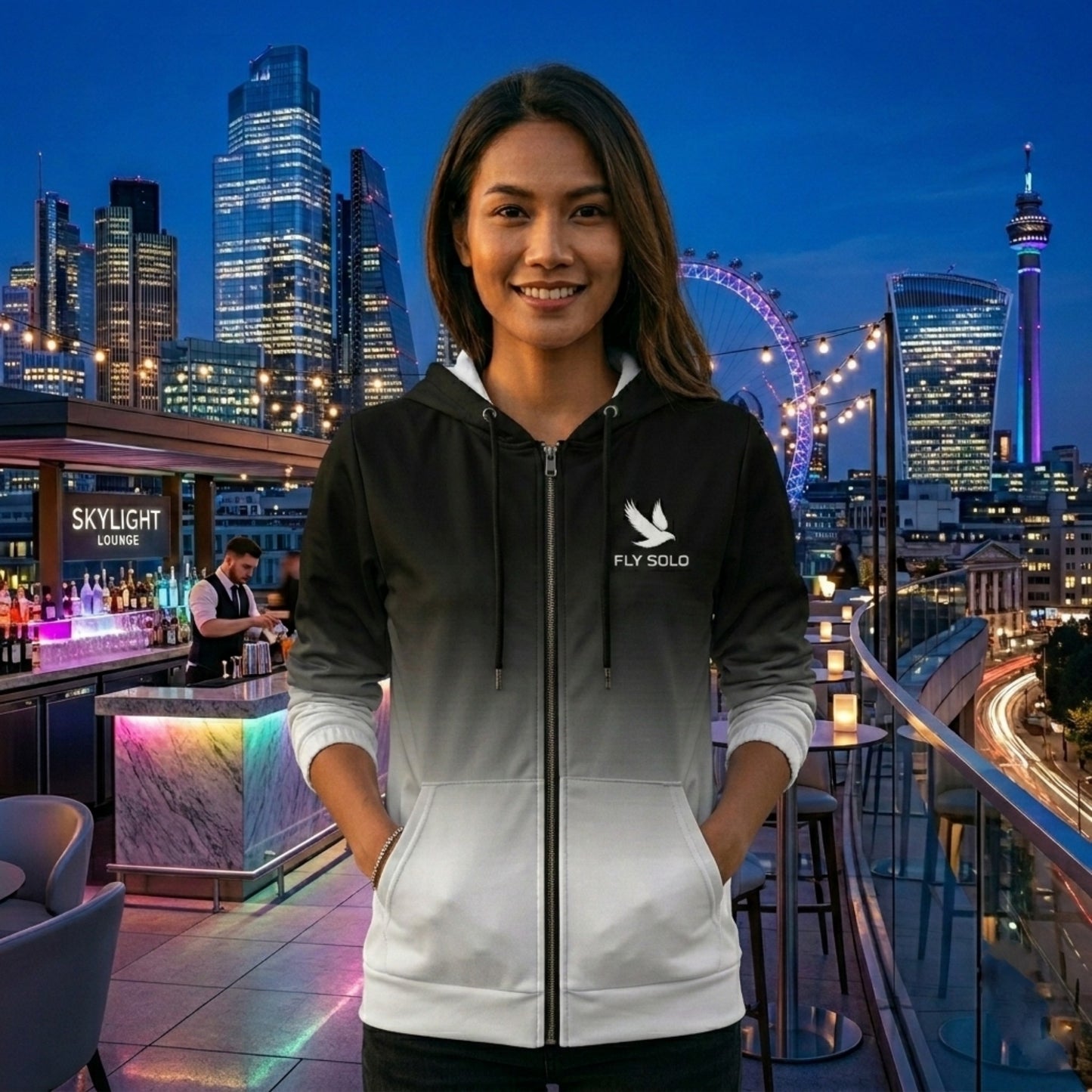 "Fly Solo" Night/Day | Women's Zip Hoodie