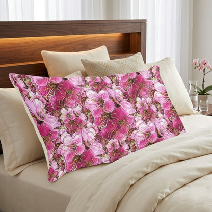 Electric Flora: Neon Sakura Cherry Blossoms Rectangular Pillowcase