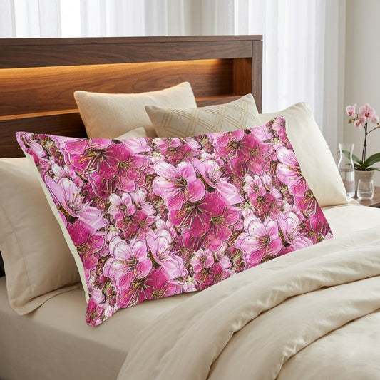 Electric Flora: Neon Sakura Cherry Blossoms Rectangular Pillowcase
