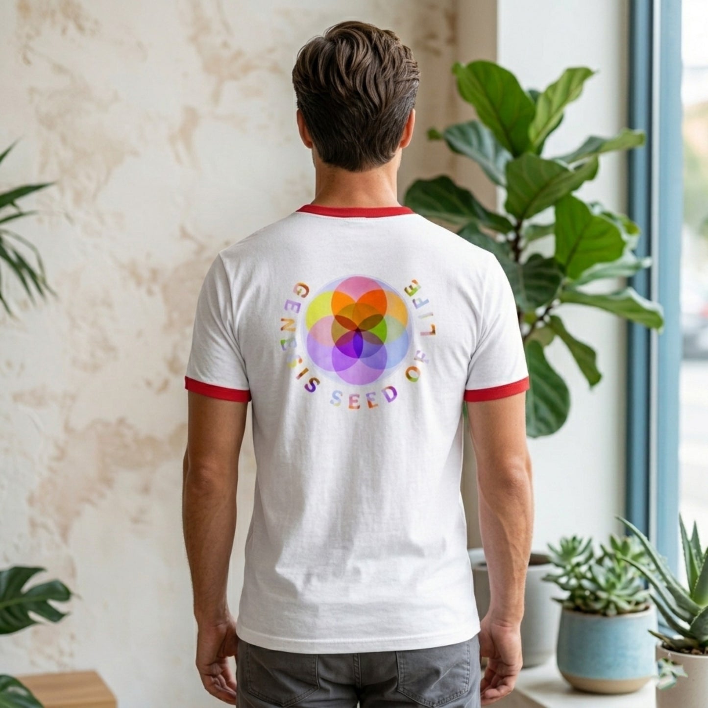 Sacred Geometry: Genesis Seed of Life 01-01 | Men's Ringer T-Shirt | 3 colors
