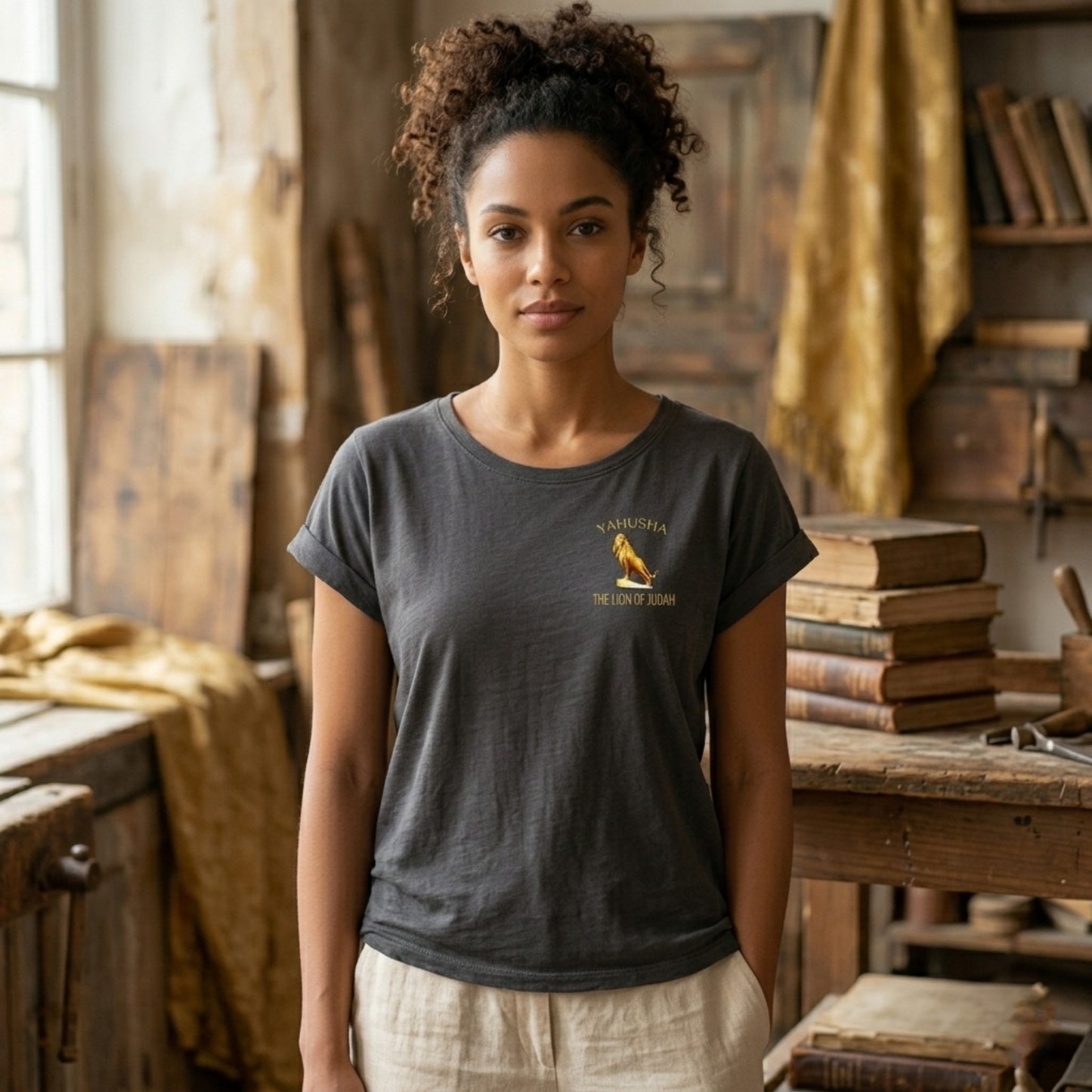 Yahusha: The Lion of Judah (01) | Women's Wide-Neck Slub-Cotton Long T-Shirt
