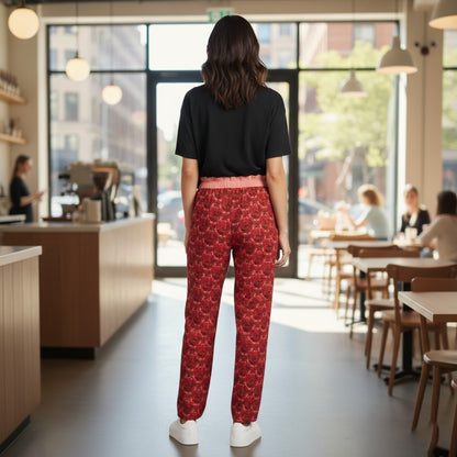 Floral Embosses (02): Shani Petal Heart | Faux Silk Open Bottom Lounge Joggers