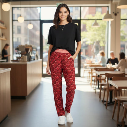 Floral Embosses (02): Shani Petal Heart | Faux Silk Open Bottom Lounge Joggers