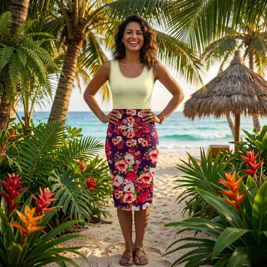 TRP Floral Prints (03): Hibiscus Flowers (01-01) "Argaman Vines" | Sheath Dress