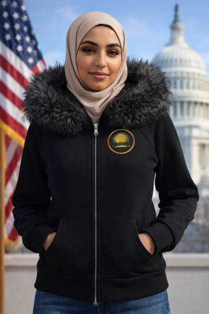 Yahuah: Tree of Life (03) | Women's Faux Fur Trim Full Zip Hoodie | 2 Colors