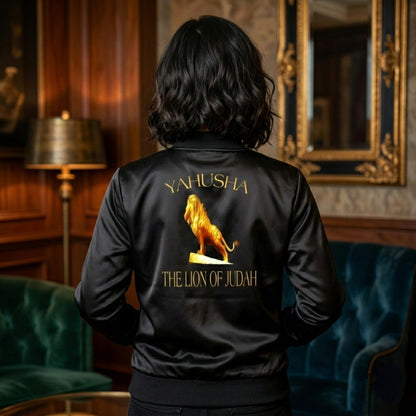 Yahusha: The Lion of Judah (01) | Women's Duchess Satin Bomber Jacket