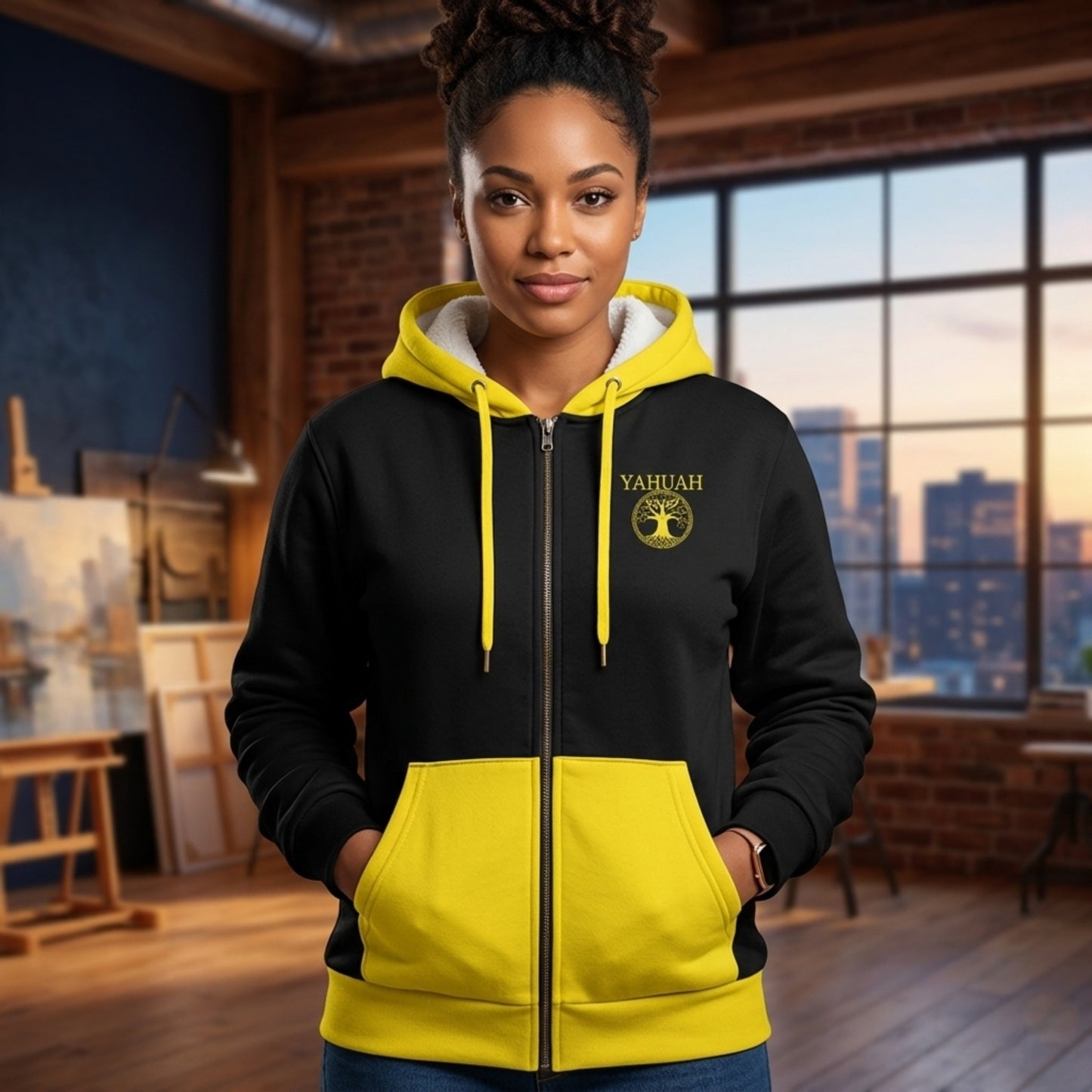 Yahuah-Tree of Life 02-01 Sudadera con capucha unisex de microfibra con cremallera completa 