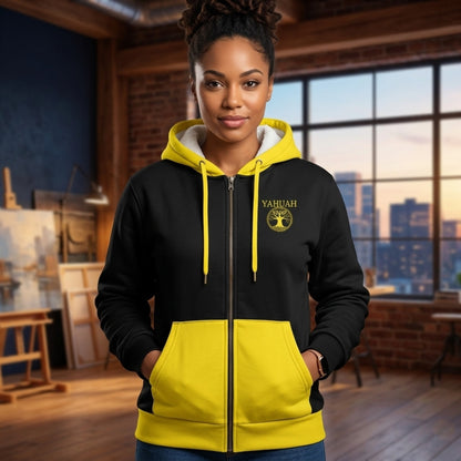 Yahuah-Tree of Life 02-01 Sudadera con capucha unisex de microfibra con cremallera completa 