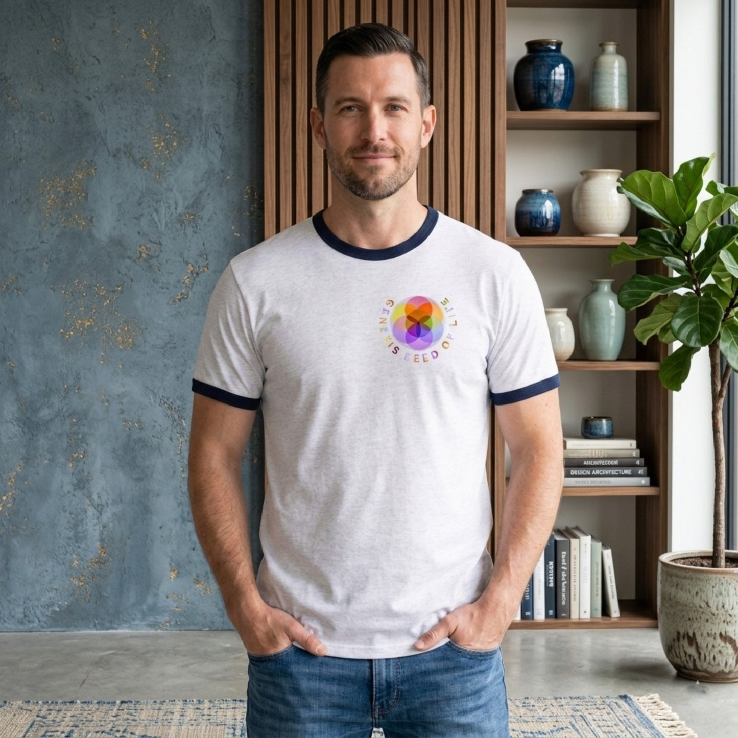 Sacred Geometry: Genesis Seed of Life 01-01 | Men's Ringer T-Shirt | 3 colors