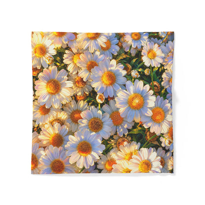 Square flat-lay preview of The Dawning Field cotton duvet cover featuring detailed floral daisy botanical art.