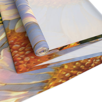 Close-up detail showing the rolled hem, soft polyester fabric texture, and floral print of The Dawning Field table runner.