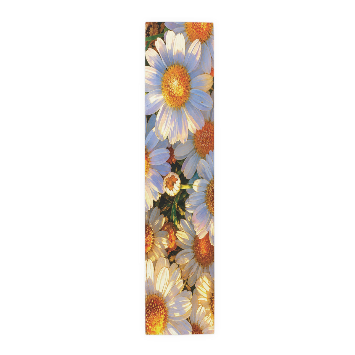 The Dawning Field table runner partially unrolled to display the daisy print against a clean white background.