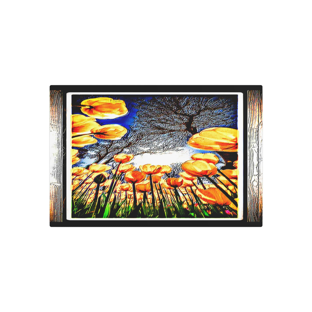 Front view of The Garden Beyond the Winter horizontal metal art print on a solid white background.