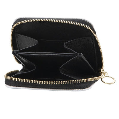 Open view of the small Nappa leather wallet revealing the black interior accordian dividers, pockets, and gold-tone zipper pull.