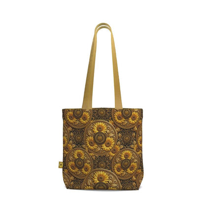 Back view of the TRP Floral Prints Sunflowers in Symmetry Imperial Repeat everyday tote bag on a white background.