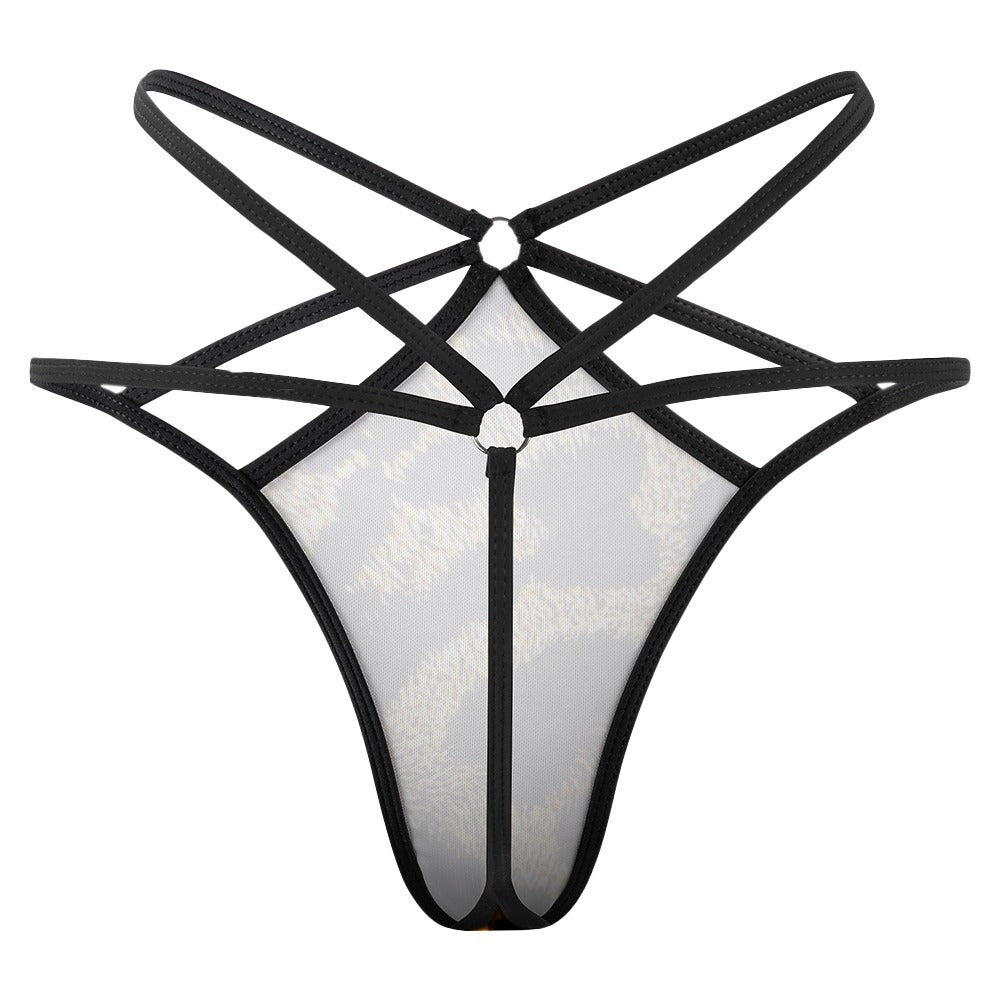 Primal Elegance: Golden Leopard Abstract T-back Thong