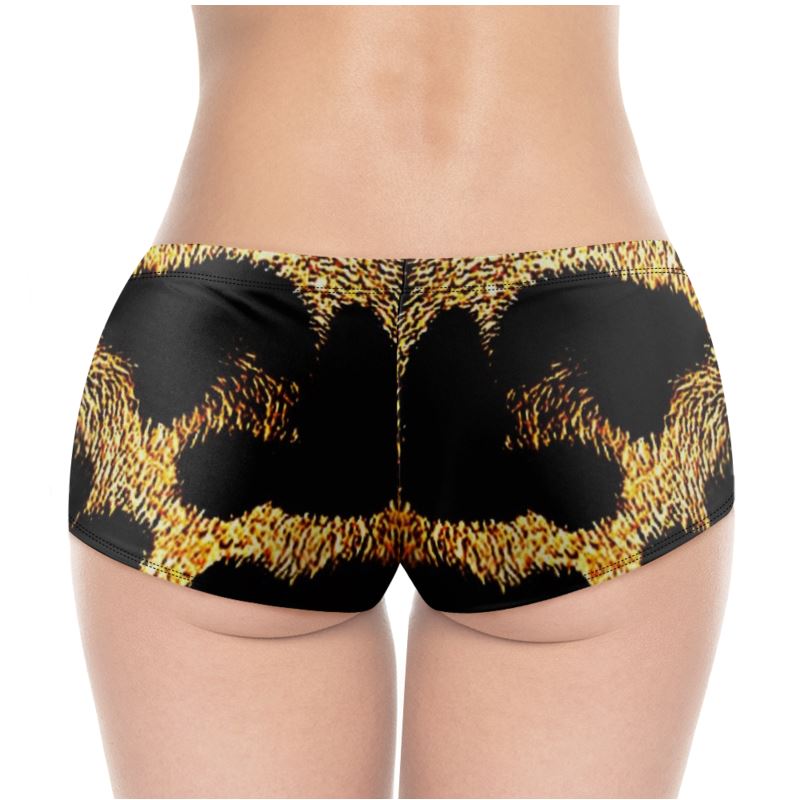 Primal Elegance: Golden Leopard Abstract Hot Pants