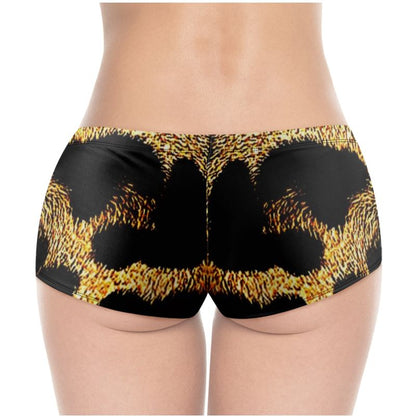 Primal Elegance: Golden Leopard Abstract Hot Pants