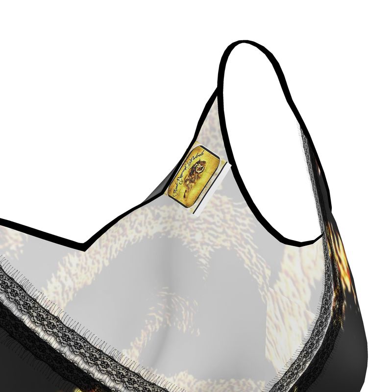 Primal Elegance: Golden Leopard Abstract Lace Trim Cami